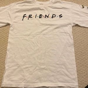 Whites Long Sleeve Friends Tee with graphics on the sleeve